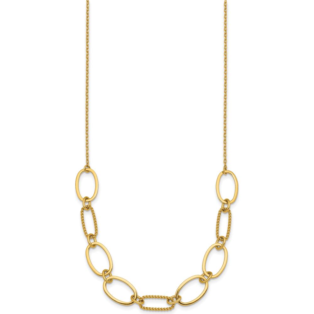 14K Yellow Gold Polished and Twisted Oval Link Necklace with 2" Extender - 9.5mm Width by 0