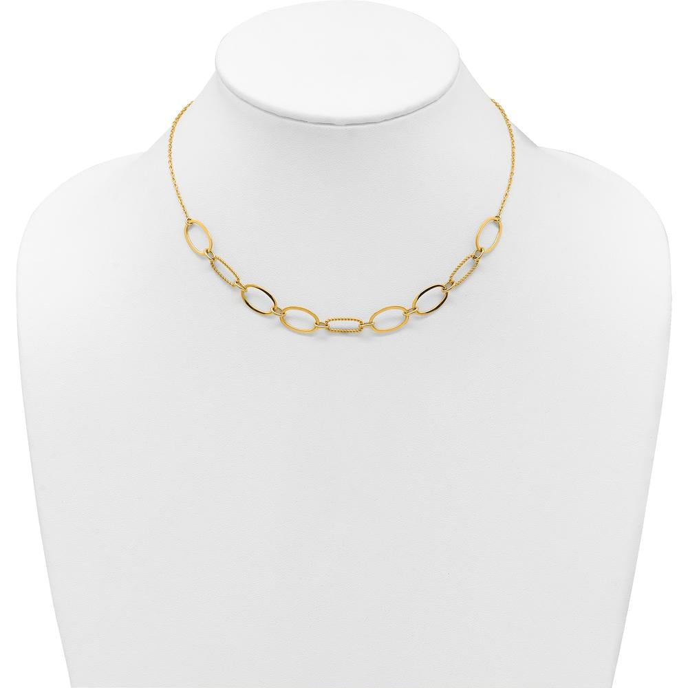 14K Yellow Gold Polished and Twisted Oval Link Necklace with 2" Extender - 9.5mm Width by 0