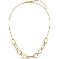 14K Yellow Gold Polished and Twisted Oval Link Necklace with 2" Extender - 9.5mm Width by 0