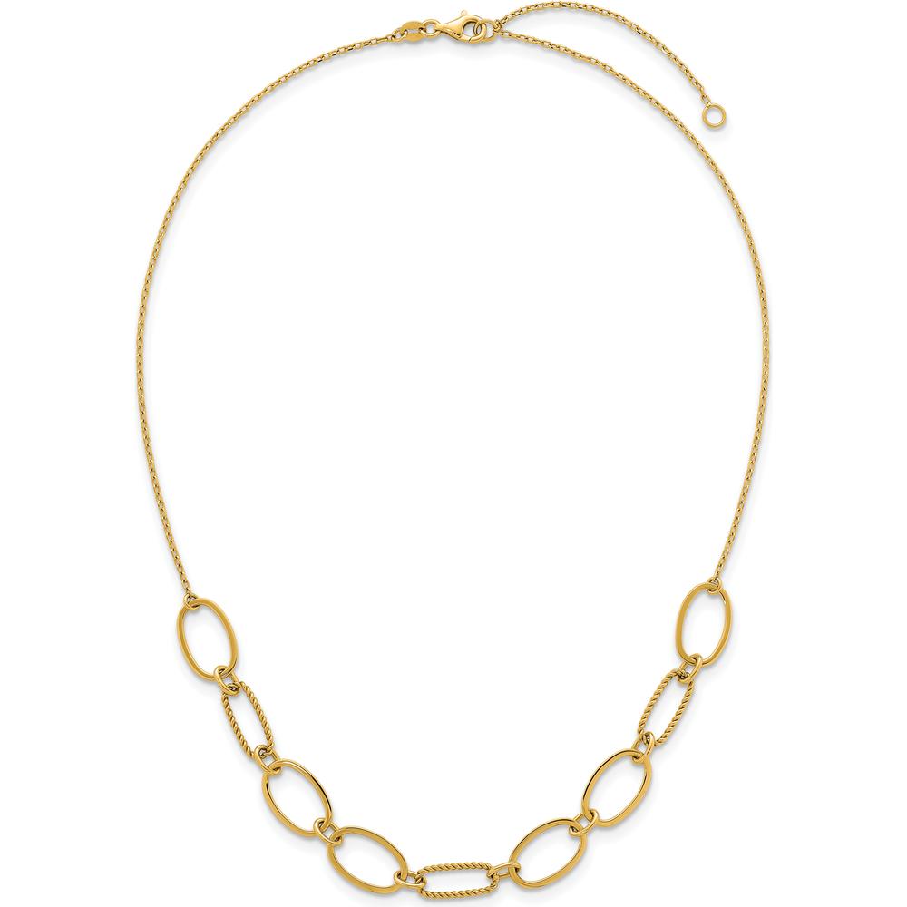 14K Yellow Gold Polished and Twisted Oval Link Necklace with 2" Extender - 9.5mm Width by 0
