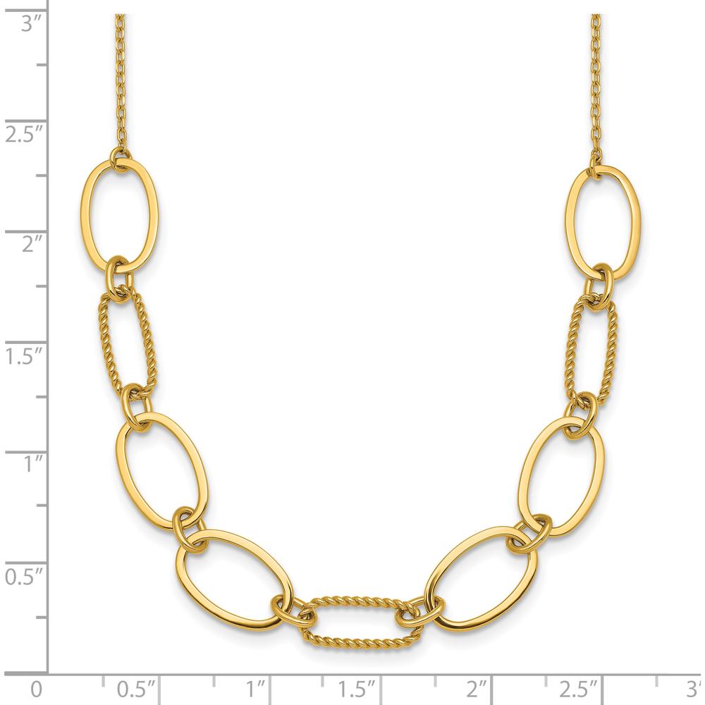 14K Yellow Gold Polished and Twisted Oval Link Necklace with 2" Extender - 9.5mm Width by 0
