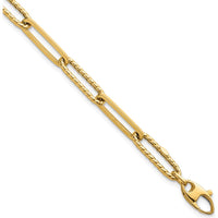 14K Yellow Gold Polished and Twisted Paperclip Link Bracelet - 7.75" Length by 0