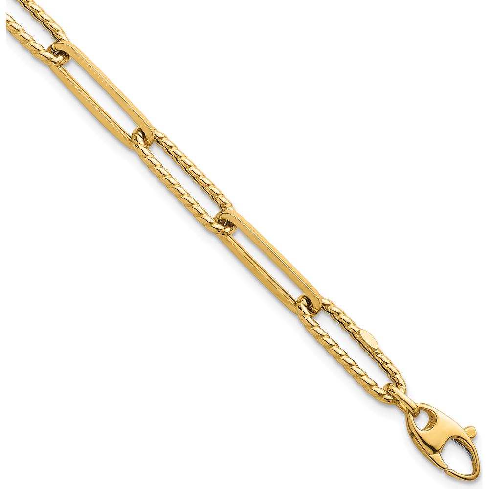 14K Yellow Gold Polished and Twisted Paperclip Link Bracelet - 7.75" Length by 0