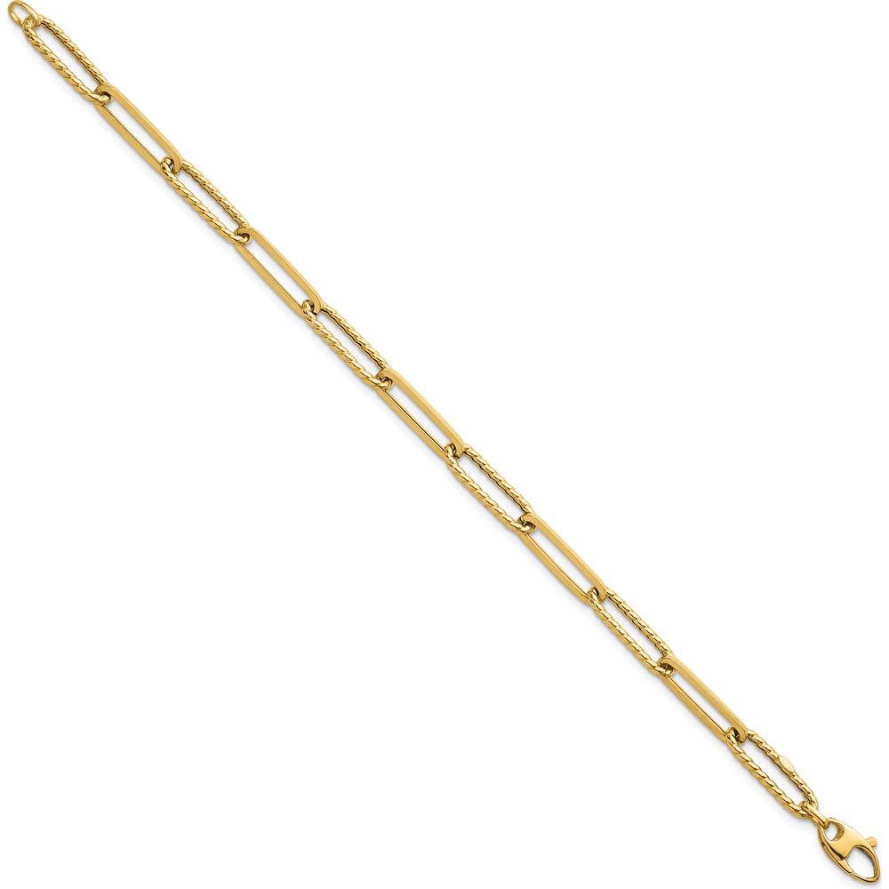14K Yellow Gold Polished and Twisted Paperclip Link Bracelet - 7.75" Length by 0