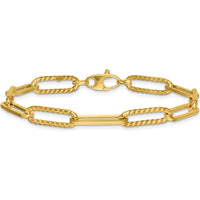 14K Yellow Gold Polished and Twisted Paperclip Link Bracelet - 7.75" Length by 0