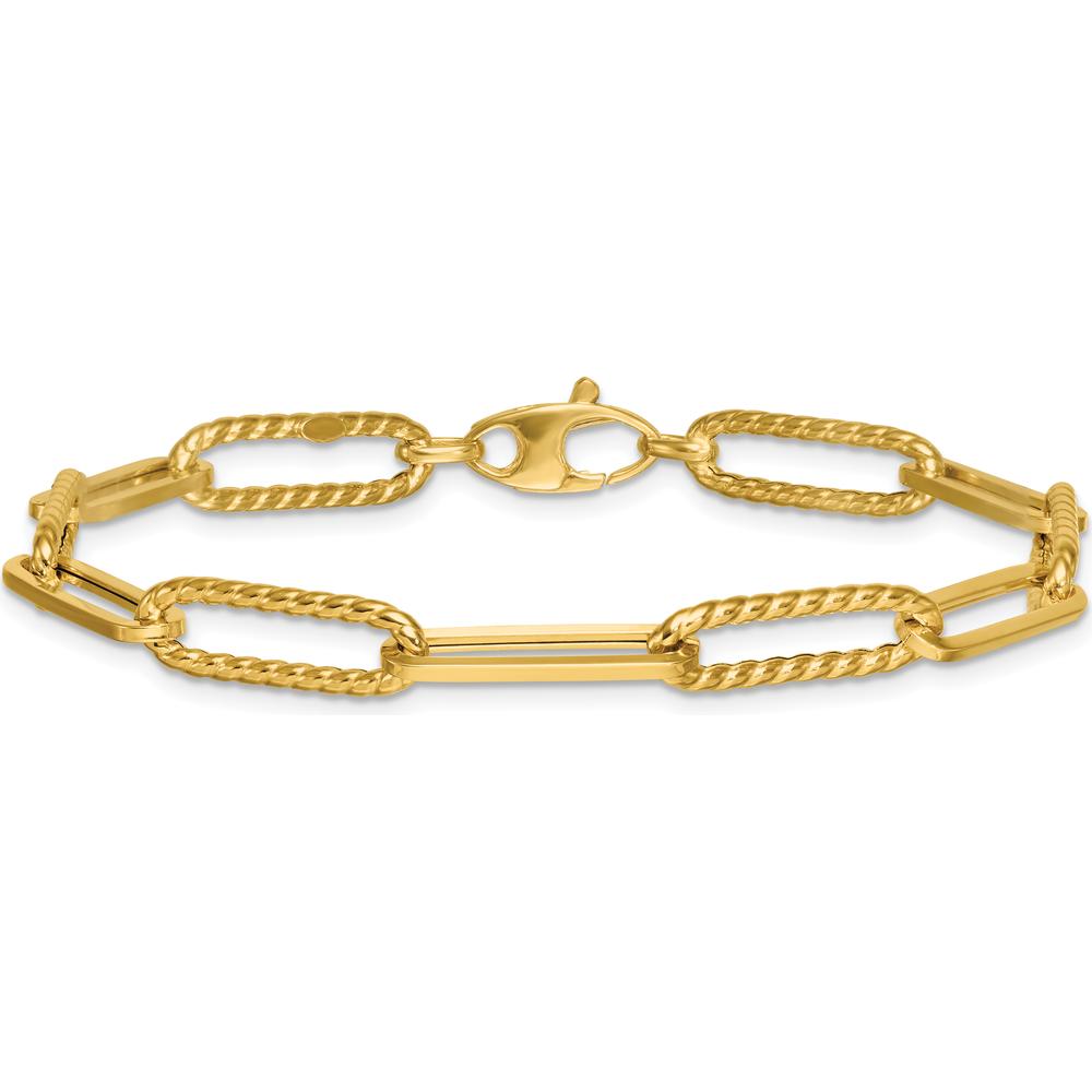 14K Yellow Gold Polished and Twisted Paperclip Link Bracelet - 7.75" Length by 0