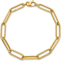 14K Yellow Gold Polished and Twisted Paperclip Link Bracelet - 7.75" Length by 0