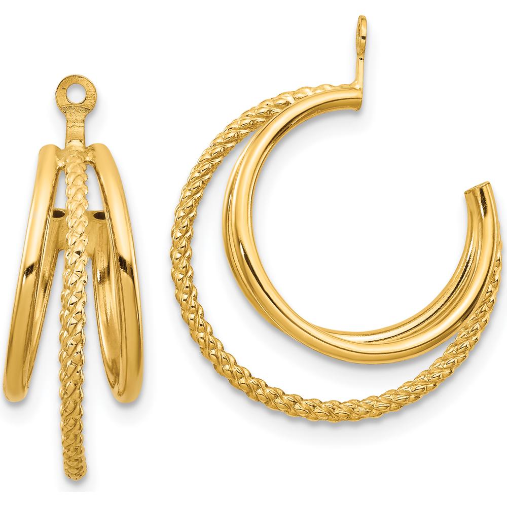 14K Yellow Gold Polished & Twisted Triple Hoop Earring Jackets by 0