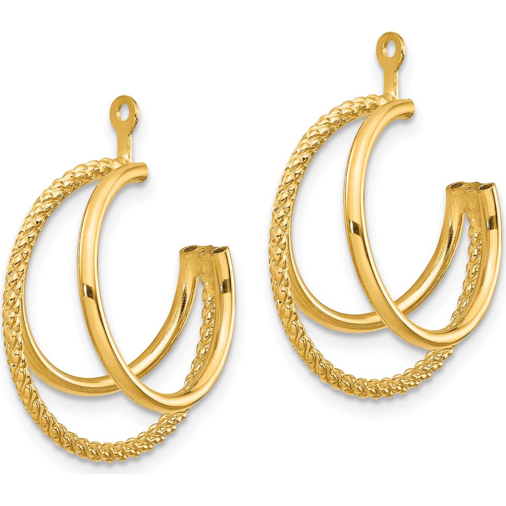 14K Yellow Gold Polished & Twisted Triple Hoop Earring Jackets by 0