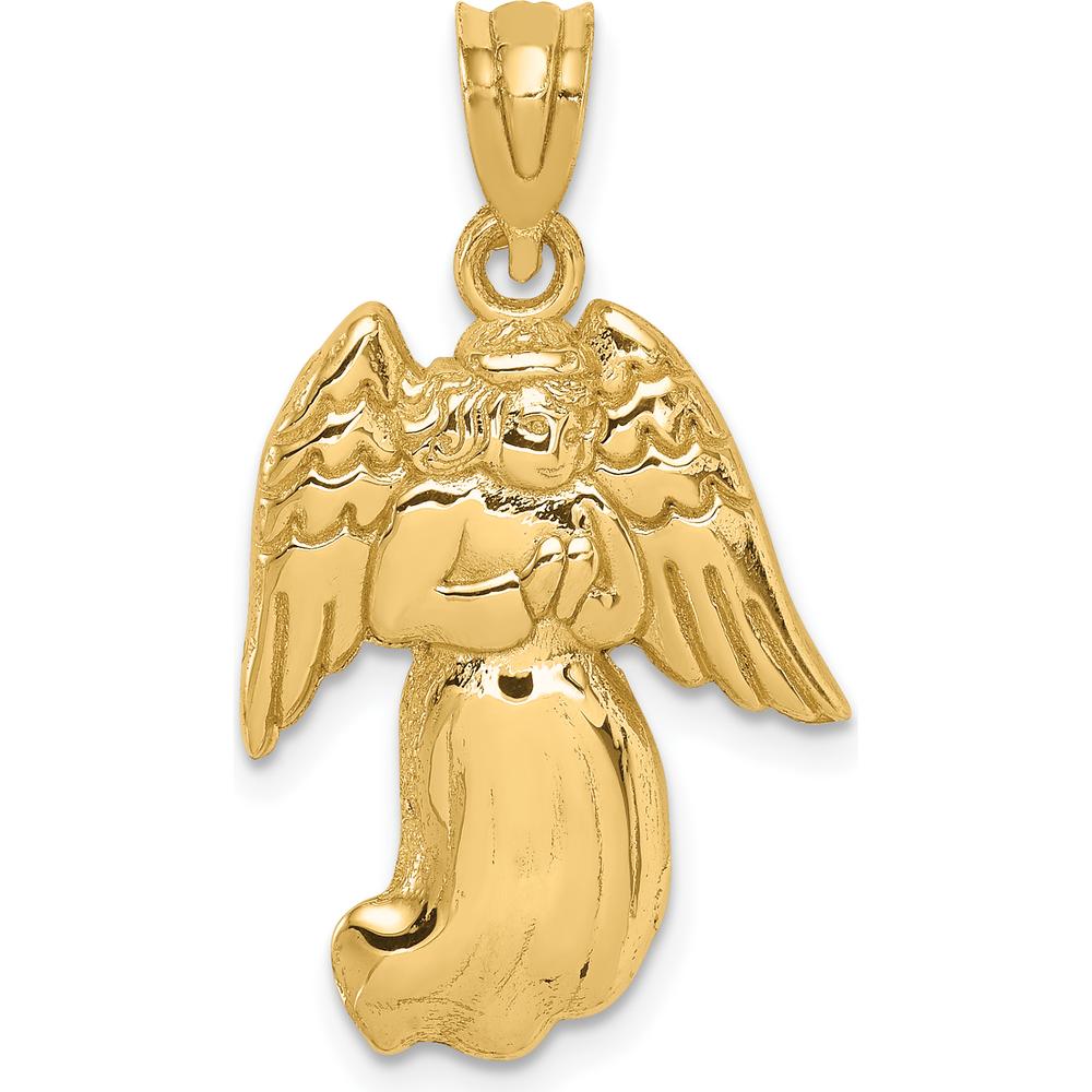 14K Yellow Gold Polished Angel Charm Pendant - 30mm Length by Oro Pregiato