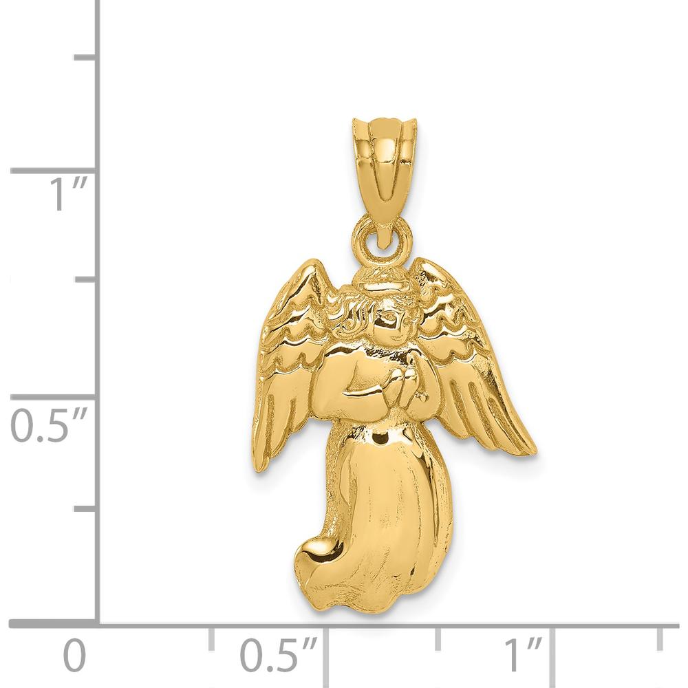 14K Yellow Gold Polished Angel Charm Pendant - 30mm Length by Oro Pregiato