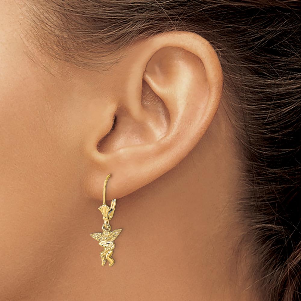 14K Yellow Gold Polished Angel Leverback Drop Earrings by 0