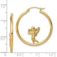 14K Yellow Gold Polished Angel Motif Hoop Earrings - 30mm Diameter by 0