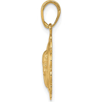 14K Yellow Gold Polished Angel on Round Scallop Frame Pendant - 23.75mm Length by Oro Pregiato