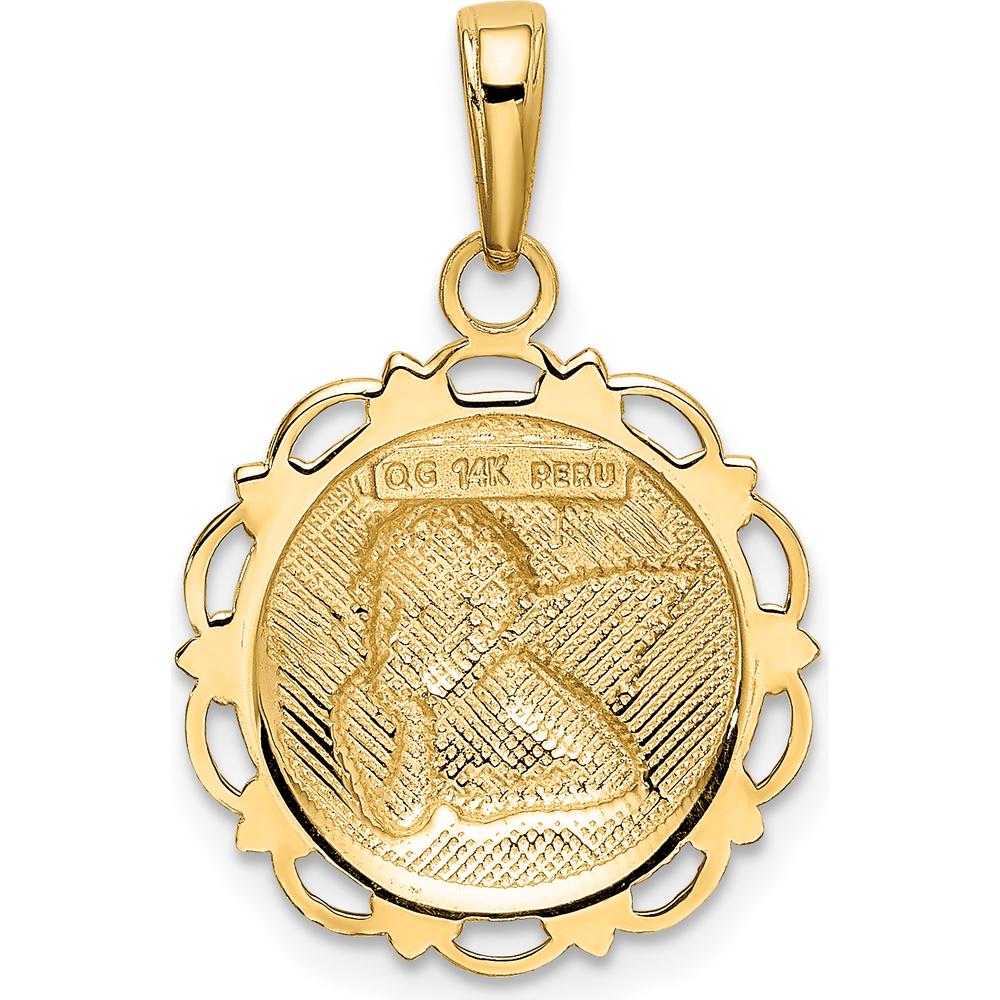 14K Yellow Gold Polished Angel on Round Scallop Frame Pendant - 23.75mm Length by Oro Pregiato