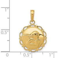 14K Yellow Gold Polished Angel on Round Scallop Frame Pendant - 23.75mm Length by Oro Pregiato