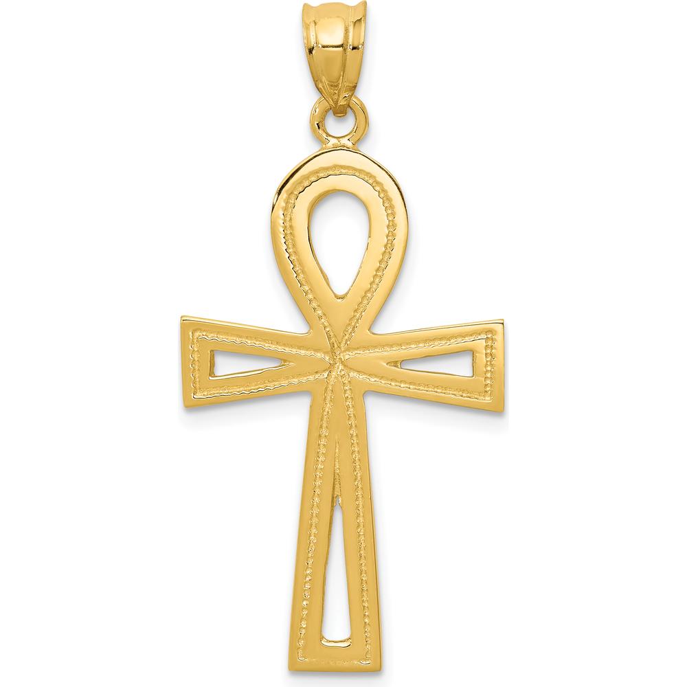 14K Yellow Gold Polished Ankh Cross Charm Pendant by Oro Pregiato