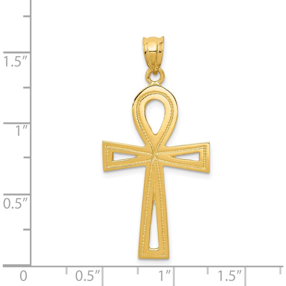 14K Yellow Gold Polished Ankh Cross Charm Pendant by Oro Pregiato
