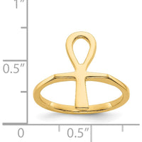 14K Yellow Gold Polished Ankh Egyptian Cross Ring, Symbolic Design, Size 4-8 by 0