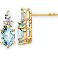 14K Yellow Gold Polished Aquamarine and Diamond Twisted Drop Earrings - 0.12 Carat Total Aquamarine Weight, 0.068 Carat Total Diamond Weight by Oro Pregiato