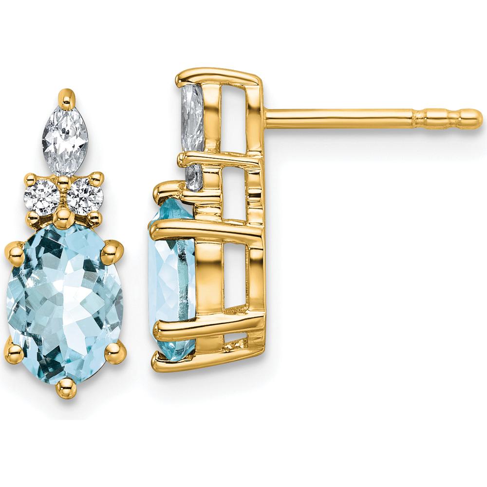 14K Yellow Gold Polished Aquamarine and Diamond Twisted Drop Earrings - 0.12 Carat Total Aquamarine Weight, 0.068 Carat Total Diamond Weight by Oro Pregiato