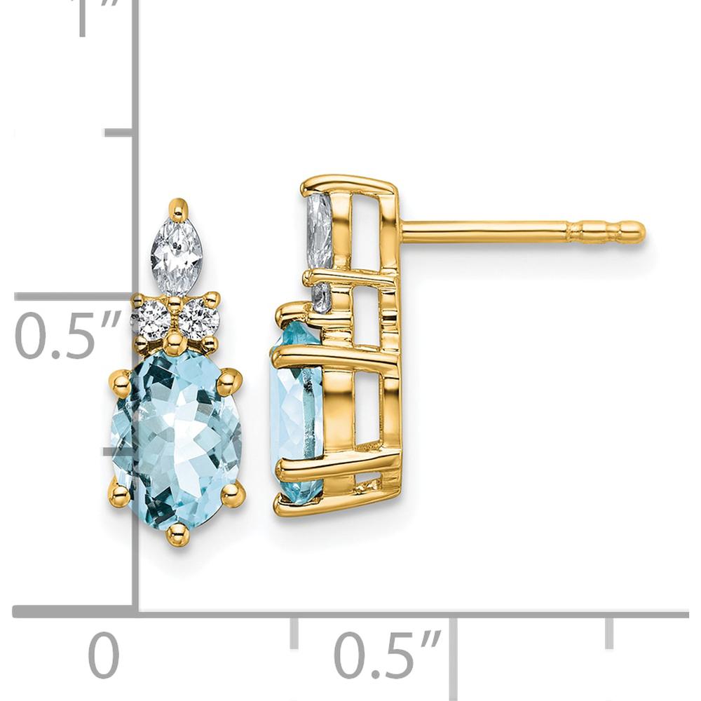 14K Yellow Gold Polished Aquamarine and Diamond Twisted Drop Earrings - 0.12 Carat Total Aquamarine Weight, 0.068 Carat Total Diamond Weight by Oro Pregiato
