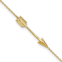 14K Yellow Gold Polished Arrow Anklet with Adjustable 9" Length and 1" Extender