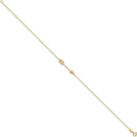 14K Yellow Gold Polished Arrow Anklet with Adjustable 9" Length and 1" Extender