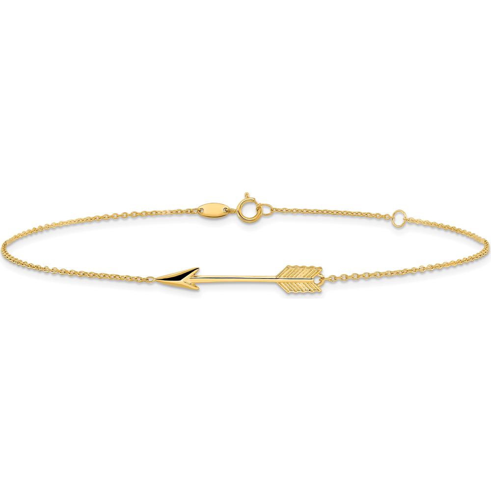 14K Yellow Gold Polished Arrow Anklet with Adjustable 9" Length and 1" Extender