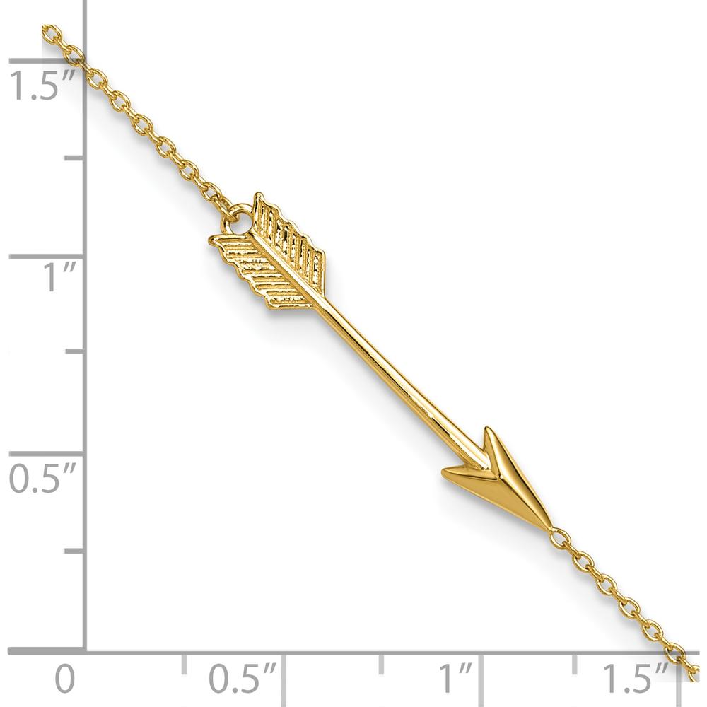 14K Yellow Gold Polished Arrow Anklet with Adjustable 9" Length and 1" Extender