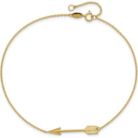 14K Yellow Gold Polished Arrow Anklet with Adjustable 9" Length and 1" Extender