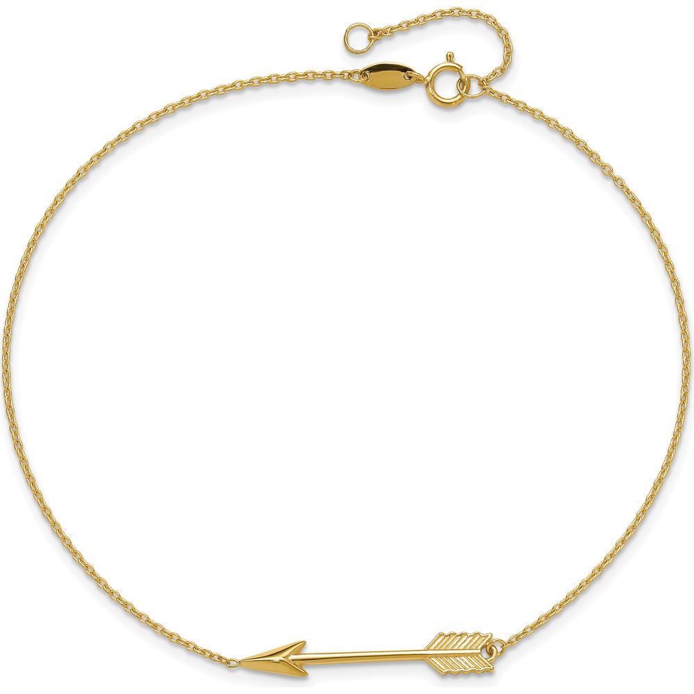 14K Yellow Gold Polished Arrow Anklet with Adjustable 9" Length and 1" Extender