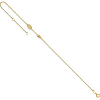 14K Yellow Gold Polished Arrow Anklet with Adjustable 9" Length and 1" Extender