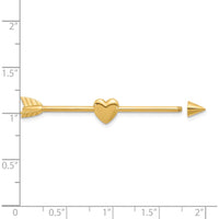 14K Yellow Gold Polished Arrow with Heart Industrial Body Jewelry - 50mm Length by Oro Pregiato