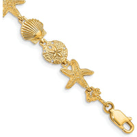 14K Yellow Gold Polished Assorted Sea Shell Theme Bracelet - 7.5" Length, Textured Design by Oro Pregiato
