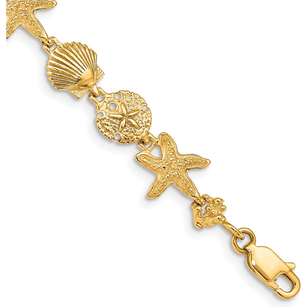 14K Yellow Gold Polished Assorted Sea Shell Theme Bracelet - 7.5" Length, Textured Design by Oro Pregiato