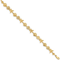 14K Yellow Gold Polished Assorted Sea Shell Theme Bracelet - 7.5" Length, Textured Design by Oro Pregiato