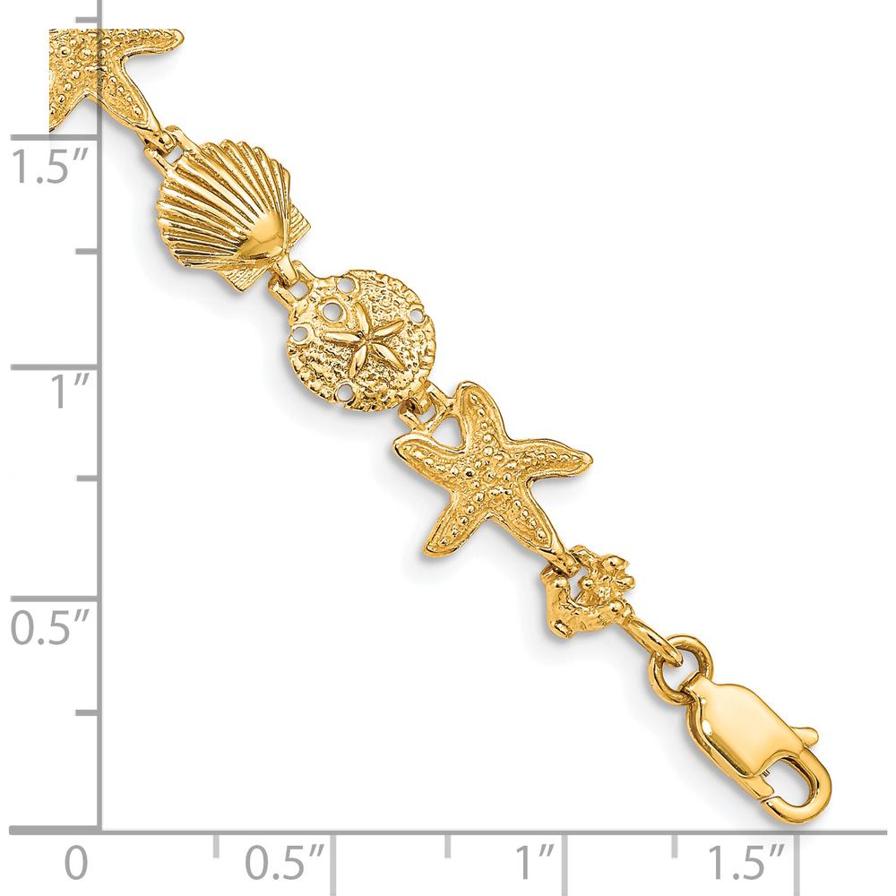 14K Yellow Gold Polished Assorted Sea Shell Theme Bracelet - 7.5" Length, Textured Design by Oro Pregiato