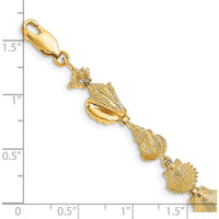 14K Yellow Gold Polished Assorted Sea Shells 7.25" Bracelet with Textured Gold Stations by Oro Pregiato