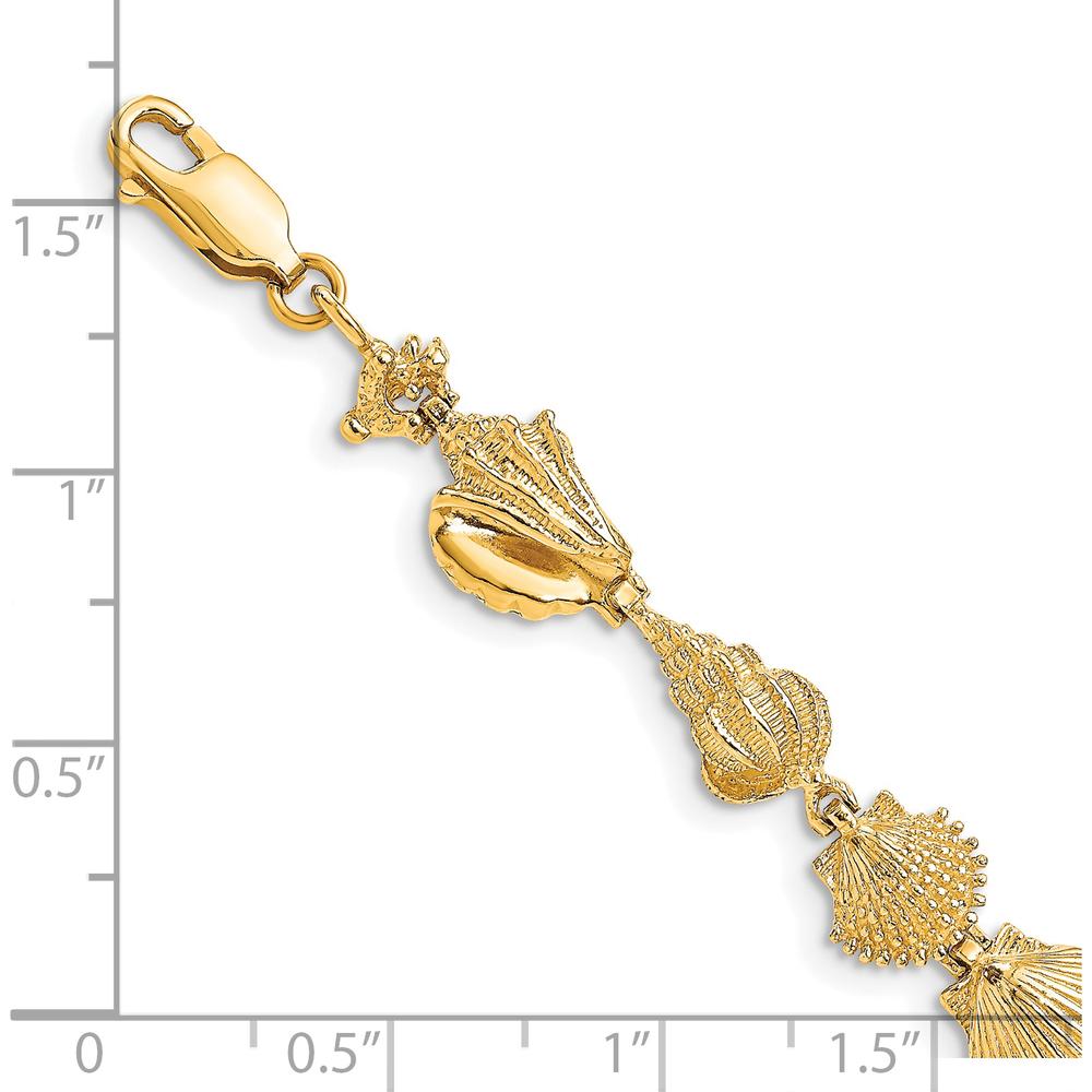 14K Yellow Gold Polished Assorted Sea Shells 7.25" Bracelet with Textured Gold Stations by Oro Pregiato