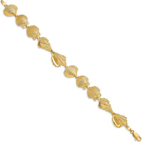 14K Yellow Gold Polished Assorted Sea Shells Bracelet - 7.25" by Oro Pregiato
