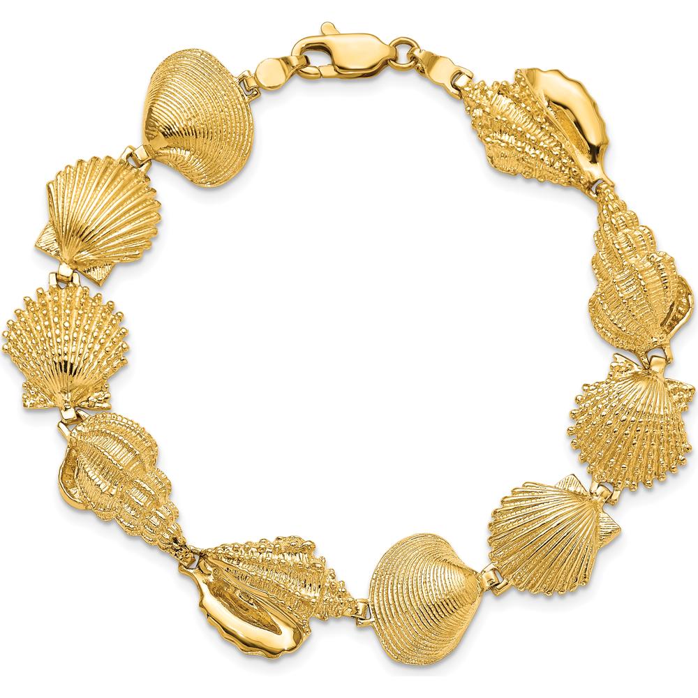 14K Yellow Gold Polished Assorted Sea Shells Bracelet - 7.25" by Oro Pregiato