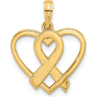 14K Yellow Gold Polished Awareness Ribbon Heart Pendant - Meaningful Symbol of Strength and Love by Oro Pregiato