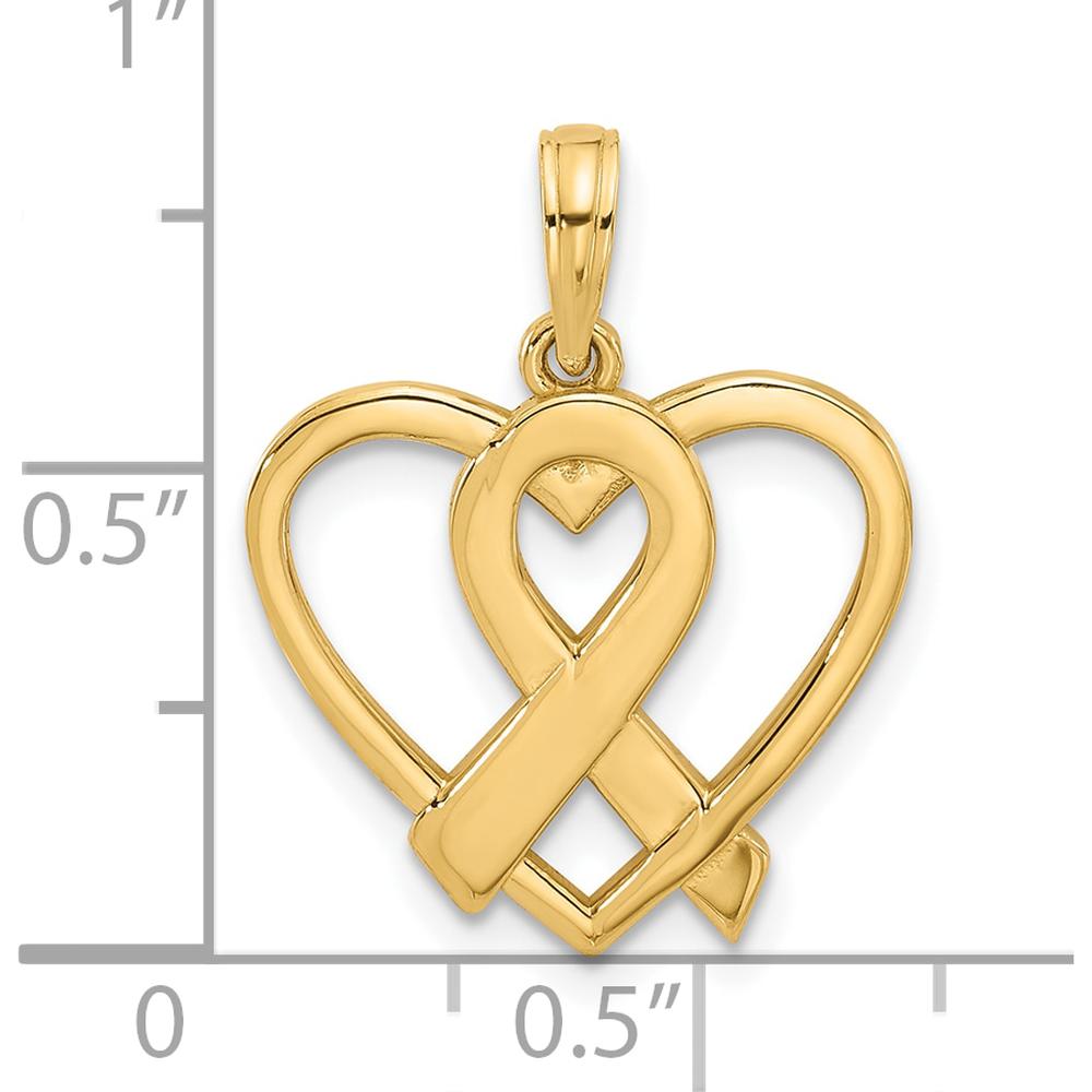 14K Yellow Gold Polished Awareness Ribbon Heart Pendant - Meaningful Symbol of Strength and Love by Oro Pregiato
