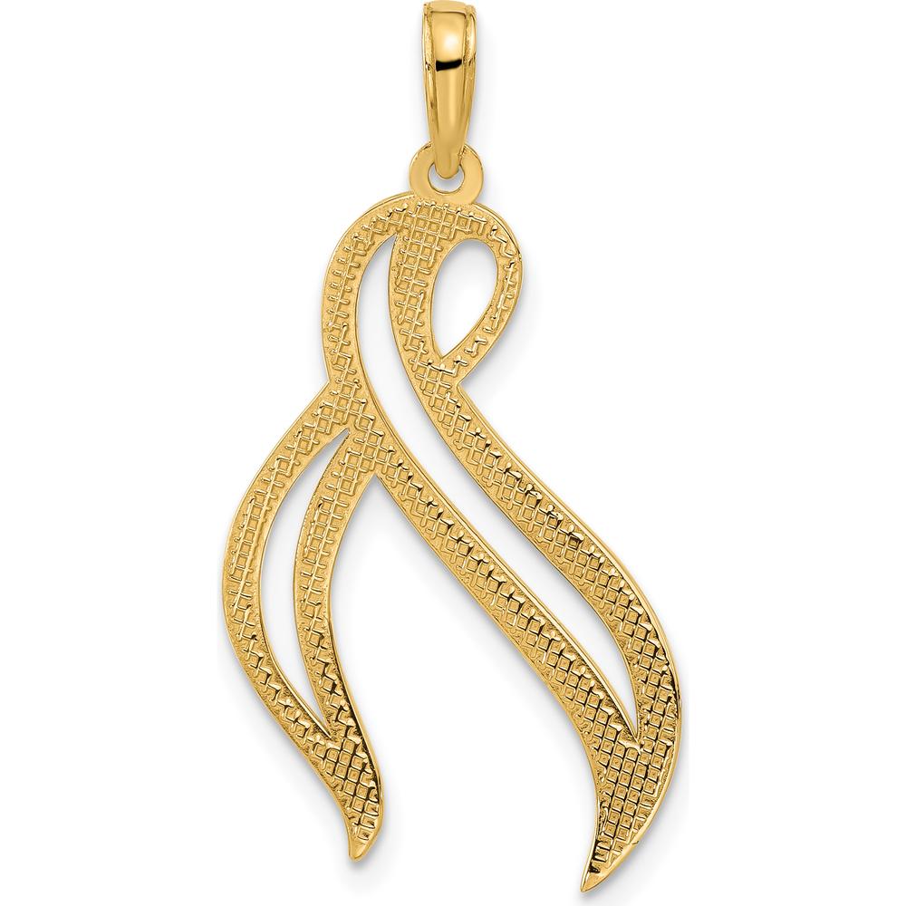 14K Yellow Gold Polished Awareness Ribbon Pendant - 33mm Long by Oro Pregiato
