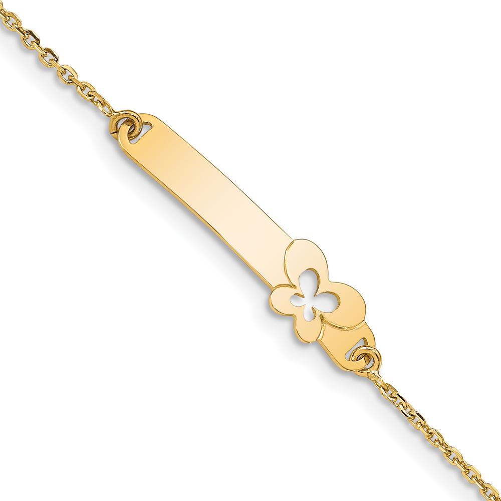 14K Yellow Gold Polished Baby/Child Butterfly ID Bracelet with Engravable Plate - 5.5" Length with 1" Extender by Oro Pregiato
