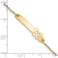 14K Yellow Gold Polished Baby/Child Butterfly ID Bracelet with Engravable Plate - 5.5" Length with 1" Extender by Oro Pregiato