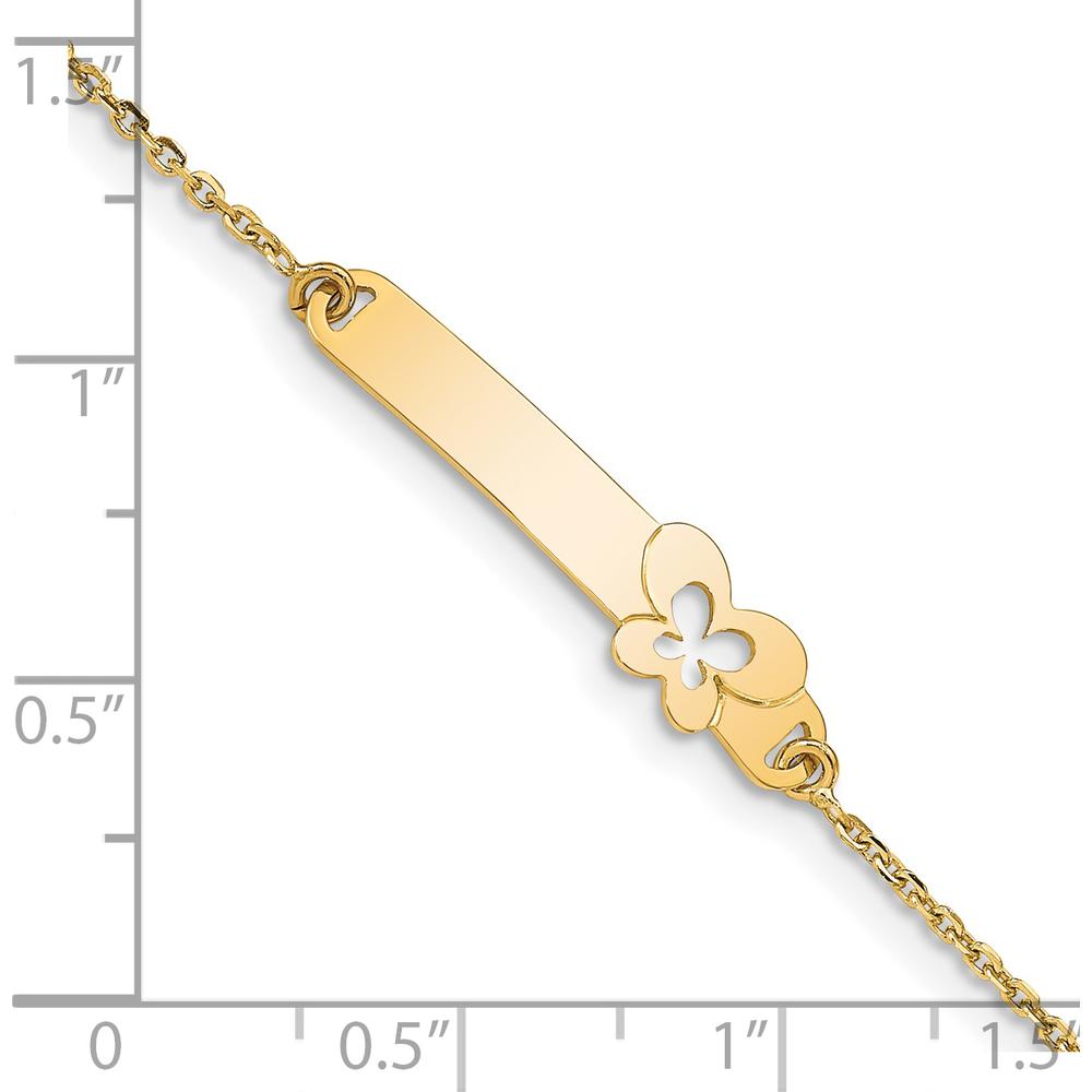 14K Yellow Gold Polished Baby/Child Butterfly ID Bracelet with Engravable Plate - 5.5" Length with 1" Extender by Oro Pregiato