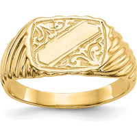 14K Yellow Gold Polished Baby Rectangle Signet Ring with Stripes Design by Oro Pregiato