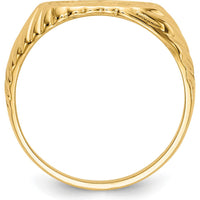 14K Yellow Gold Polished Baby Rectangle Signet Ring with Stripes Design by Oro Pregiato